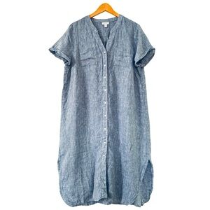 J.Jill Chambray Love Linen Flowy Buttoned Down Shirt Dress